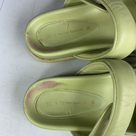 GIA x Pernille Double Strap Sandals Women’s 9 Green Leather Slip On Casual Shoes - Picture 6 of 16